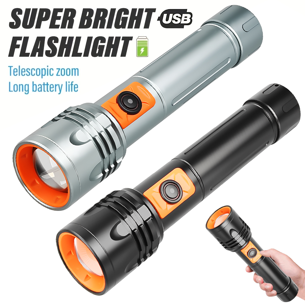 Outdoor Power Usb - Hochleistungs-LED-Taschenlampe, wiederaufladbare USB-Taschenlampe mit Teleskop-Zoom, superhelle