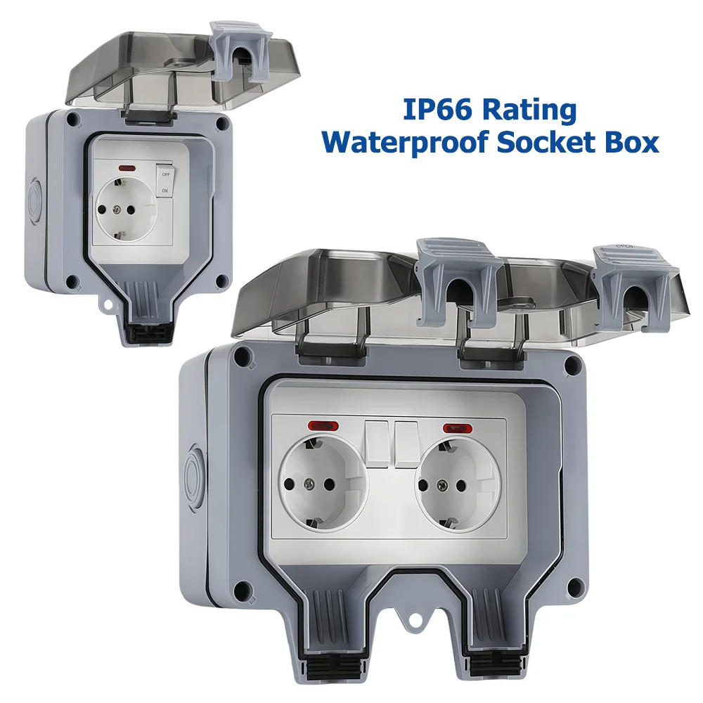 Outdoor Power Strip - Europäische Außensteckdose mit Schalter und Kontrollleuchte,