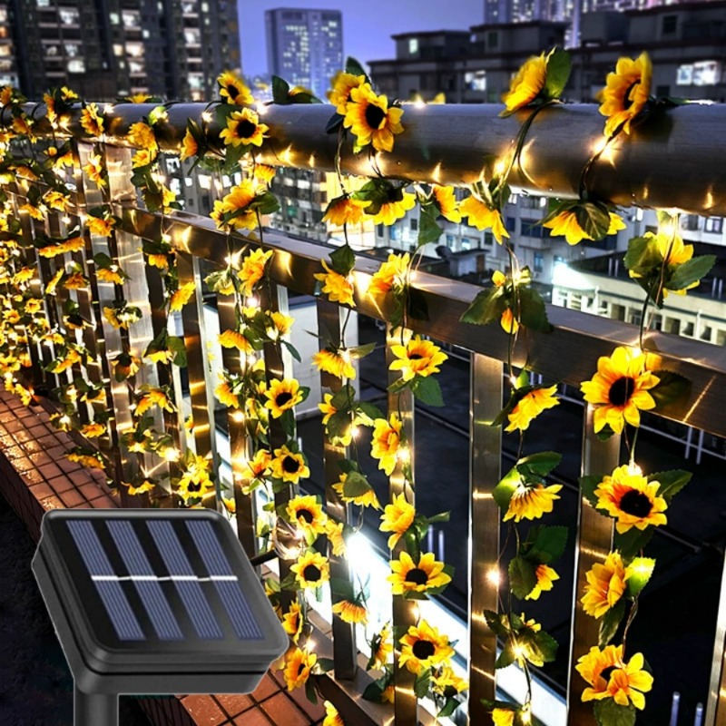 Outdoor Power And Plant - 2/5/10M LED-Lichterkette mit künstlichen Blättern, solarbetrieben,