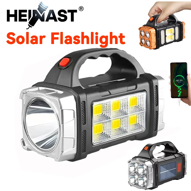 Outdoor Power Usb - Leistungsstarke Handtaschenlampe, wiederaufladbare USB-Taschenlampe, superhelles Solar-COB-Flutlicht,