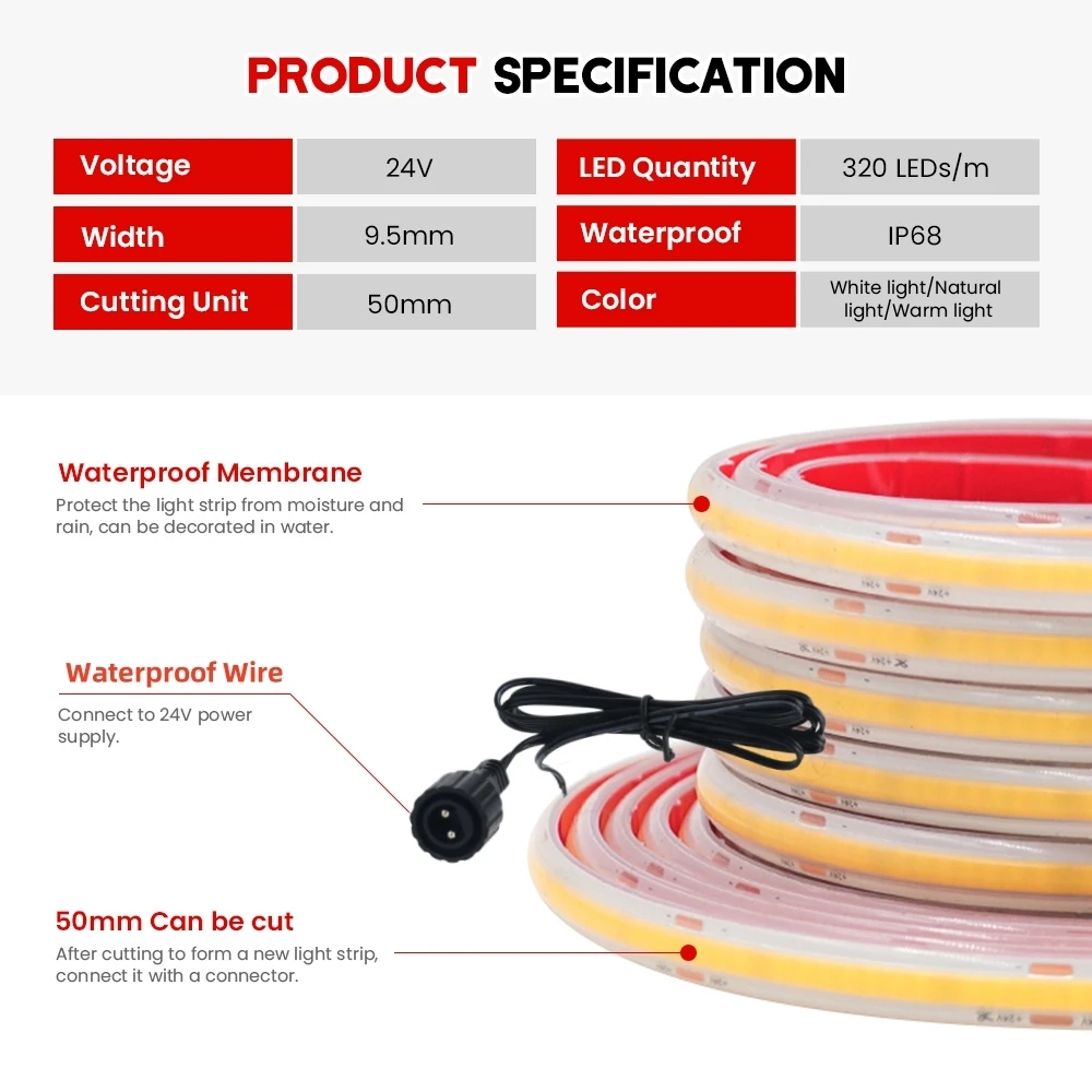 24V COB-Streifen IP68 wasserdi – Outdoor Power Strip Bewertung und Preis